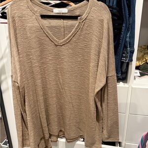 TALULAH Tan Long Sleeve V-Neck Top